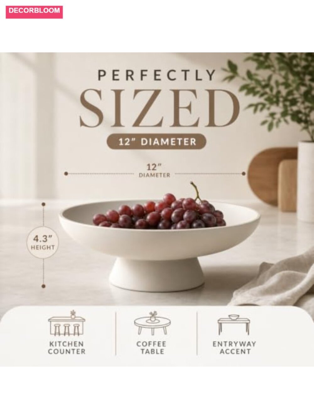 12" Concrete Fruit Bowl Extra Large Handcrafted Pedestal Kitchen Counter Decor - Picture 2 of 6